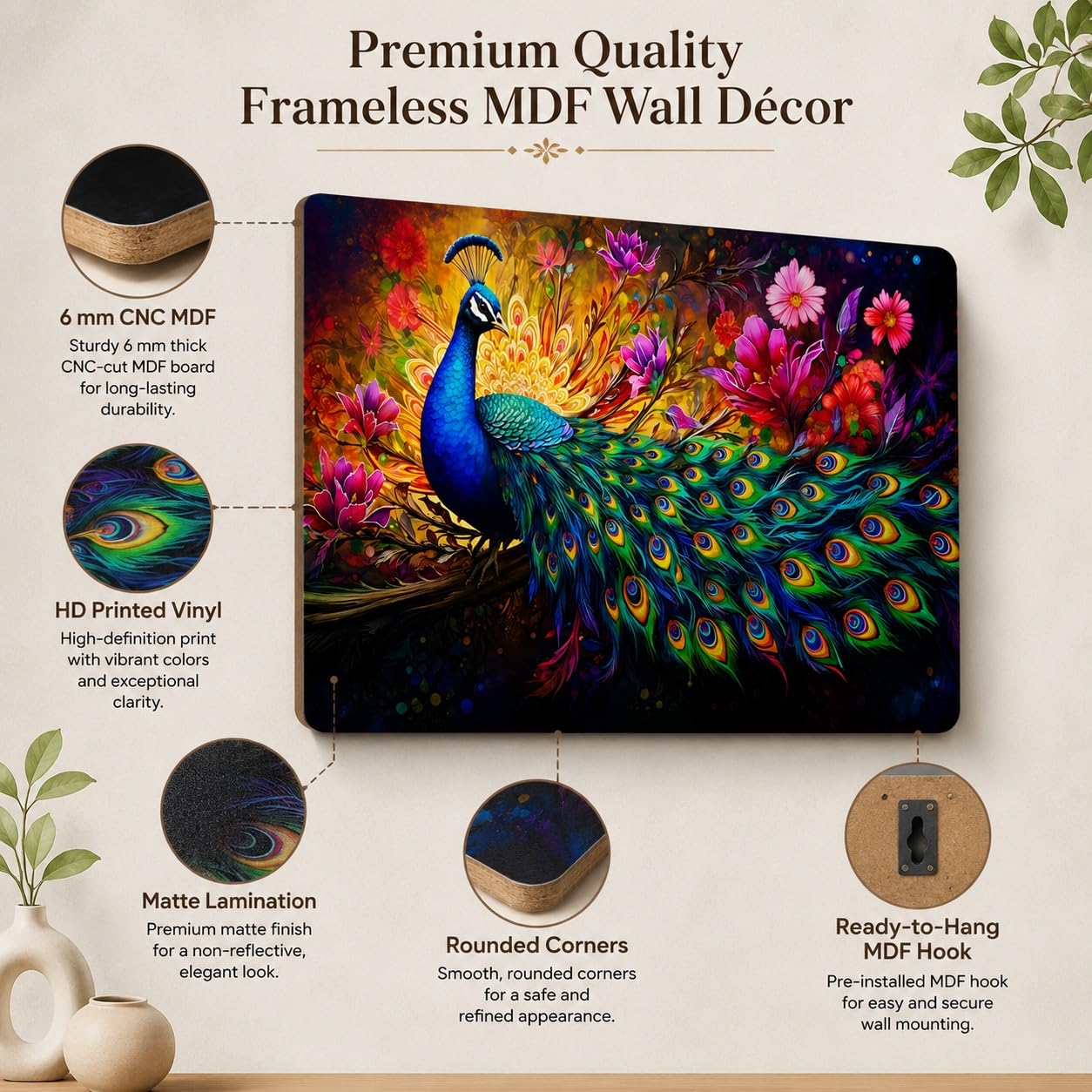elegant peacock wall art for office
