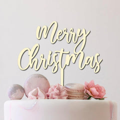 Cliths Rustic "Merry Christmas" Cake Topper Wooden Holiday Decor for Xmas Cakes, Winter Weddings & Birthday Parties
