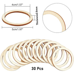 Cliths 30 Pcs Wood Ring MDF Round Cutouts for DIY Crafts, Christmas Ornaments, Pyrography, Jewelry MakinG