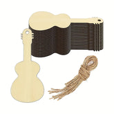 Set of guitar-shaped metal brads with a wooden handle on a white background