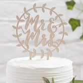 Cliths Wooden Mr & Mrs Wedding Cake Topper MDF Round Rustic Cake Decor for Weddings, Anniversaries