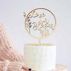 Cliths Wooden "Love in Bloom" Cake Topper Floral Wedding Cake Decor, Rustic Bridal/Baby Shower, MDF Cake Decoration