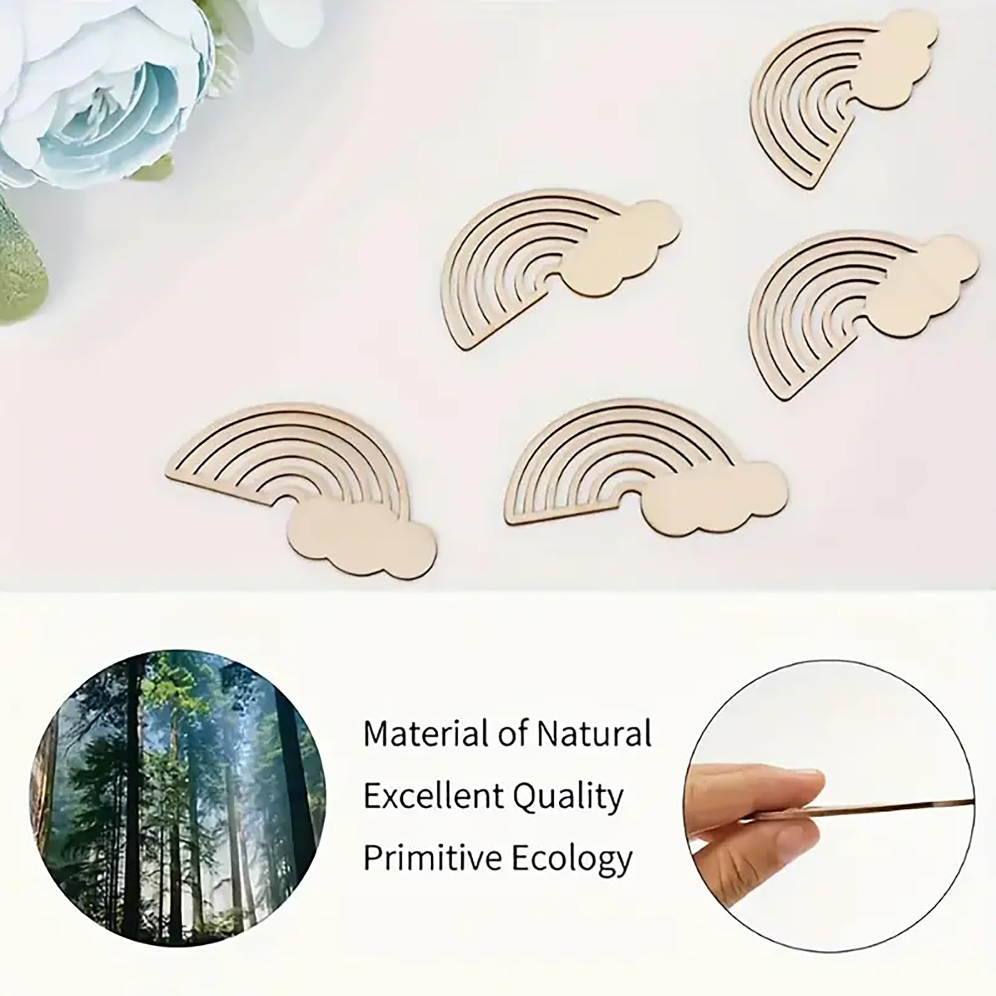Unfinished wooden rainbow cloud shapes for DIY craft