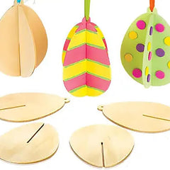 Colorful paper decorations with hanging loops on a white background