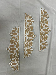 Decorative floral patterns on a gray background