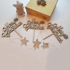 Cliths Pack of 10 Merry Christmas Cake Toppers MDF Wooden Holiday Decor for Xmas Cakes, Centerpieces