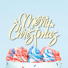 Cliths "Merry Christmas" Cake Topper Wooden Eco-Friendly Wedding & NYE Decor, Rustic Bridal Shower & Xmas Party Decoration