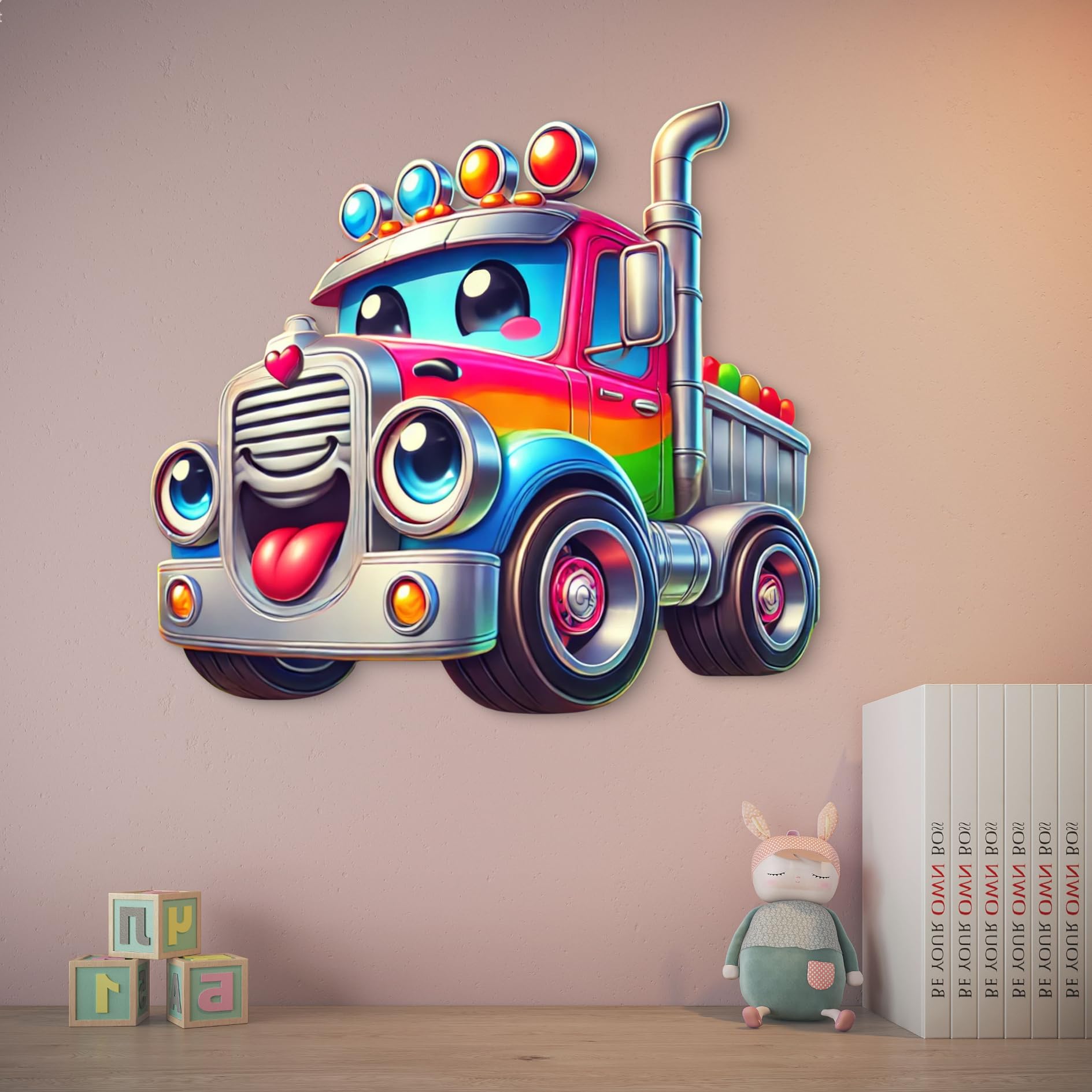 printed mdf animated truck wall art for children's bedroom