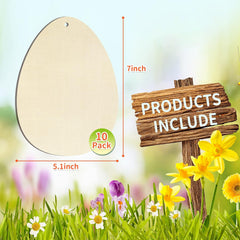 American Elm 10 Pcs Unfinished Wood Easter Egg Ornaments DIY Craft Kit Paintable Blanks for Spring Decor