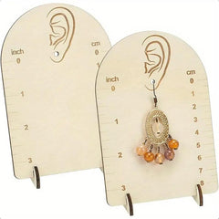American Elm 2 Pack Wooden Earring Display Stands Floral White Jewelry Organizer with Measurement Markings for Studs Store & Home Display