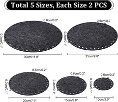 American Elm 10 Pack Felt Basket Bottoms Round Gray Crochet Bases for DIY Yarn Bags & Storage Baskets
