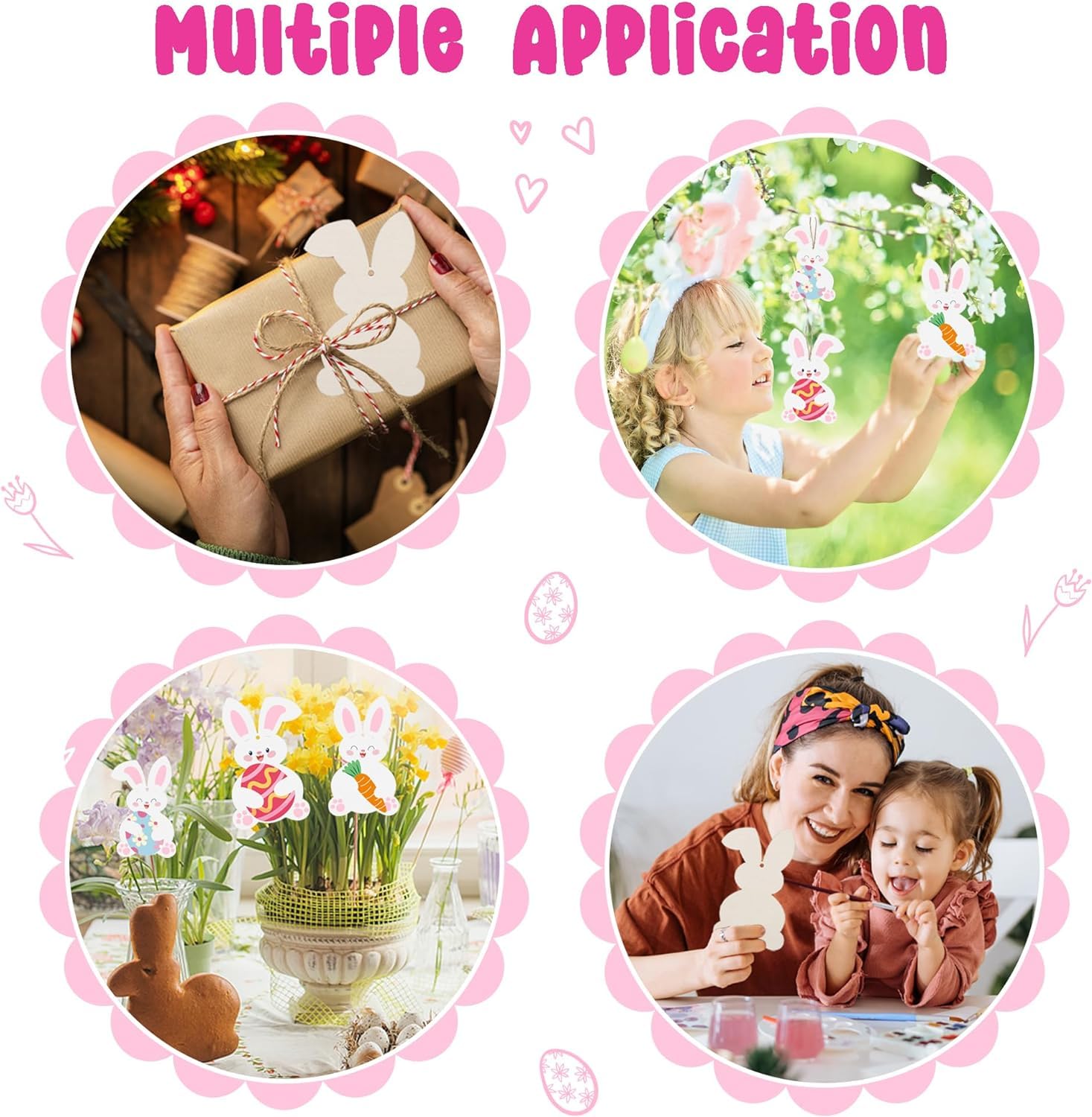 Collage of images showing various applications of a product, including gift wrapping, outdoor activities, and family moments.