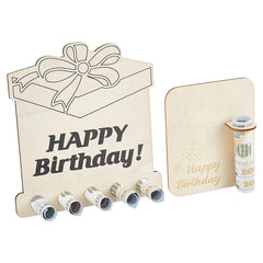 American Elm Happy Birthday Money Holder Gift Box Laser Cut MDF Display Stand Creative Cash Gift Alternative