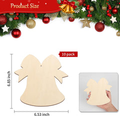 American Elm 10 Pcs Unfinished Wood Bell Ornaments DIY Craft Kit Christmas Decor Paintable Blanks