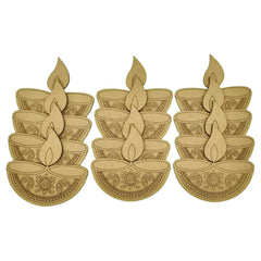 Cliths 12 Pcs Wooden Diya Cutouts for Diwali Decoration DIY Craft MDF Rangoli Art Pieces for Home Decor Easy to Paint Pre Marked Design