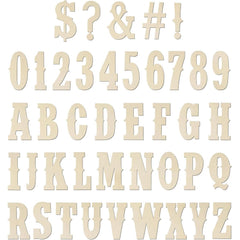 Set of wooden letters and numbers on a white background