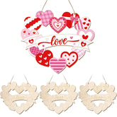 Decorative heart-shaped signs with 'love' text on a white background