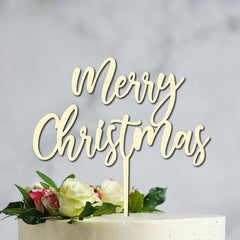 Cliths Rustic "Merry Christmas" Cake Topper Wooden Holiday Decor for Xmas Cakes, Winter Weddings & Birthday Parties