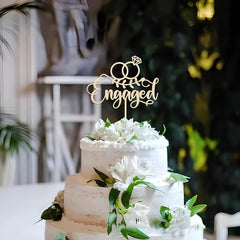 Cliths Wooden Engagement Cake Topper Diamond Ring Design for Wedding Bachelorette Bridal Shower Decorations
