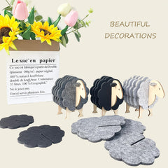American Elm Set of 6 Grey Felt Coasters with Wool Sheep Stand Mixed Sizes All Cups Heat-Resistant Drink Pads