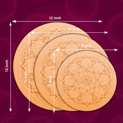 American Elm 3-Piece Art Board Set Pre-Marked MDF Circles for Lippan, Mandala & DIY Craft Kit Home Wall Decor