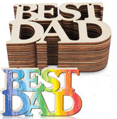 Wooden 'BEST DAD' sign with a rainbow version on a white background