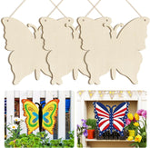Butterfly-shaped wooden signs with decorative butterflies on a white background