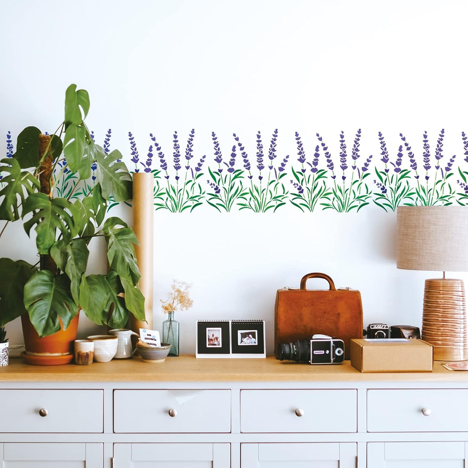 wall painting stencil lavender design