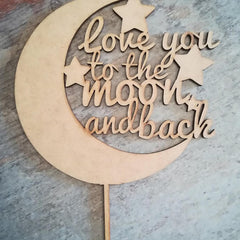 Cliths Wooden "Love You to the Moon" Cake Topper MDF Romantic Decor for Birthdays, Weddings & Eid Elegant Gift