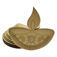Cliths 12 Pcs Wooden Diya Cutouts for Diwali Decoration DIY Craft MDF Rangoli Art Pieces for Home Decor Easy to Paint Pre Marked Design
