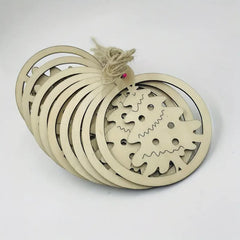 Set of wooden coasters with gear design on a white background