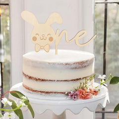 Cliths Wooden Bunny "One" Cake Topper 1st Birthday & Easter Decor Some Bunny Is One Rustic Kids Cake Decoration