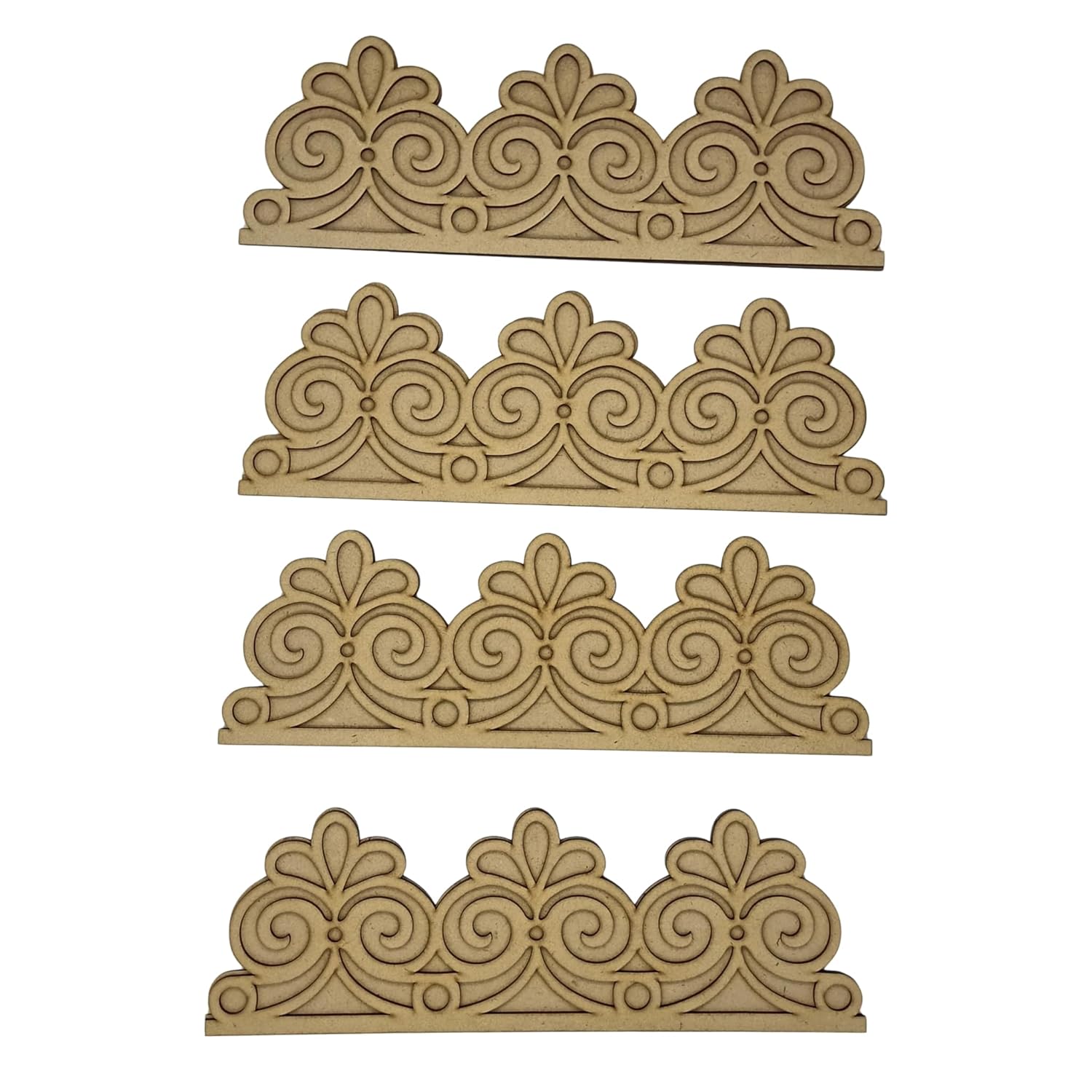 Set of decorative wooden patterns with intricate designs on a white background