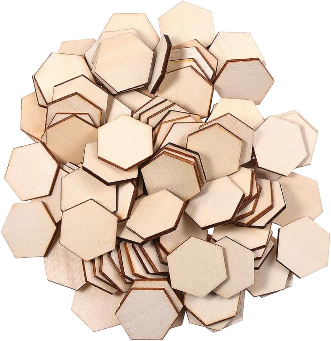 natural unfinished wooden hexagon slices for DIY crafts
