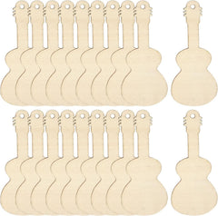 Set of wooden guitar-shaped cutouts on a white background