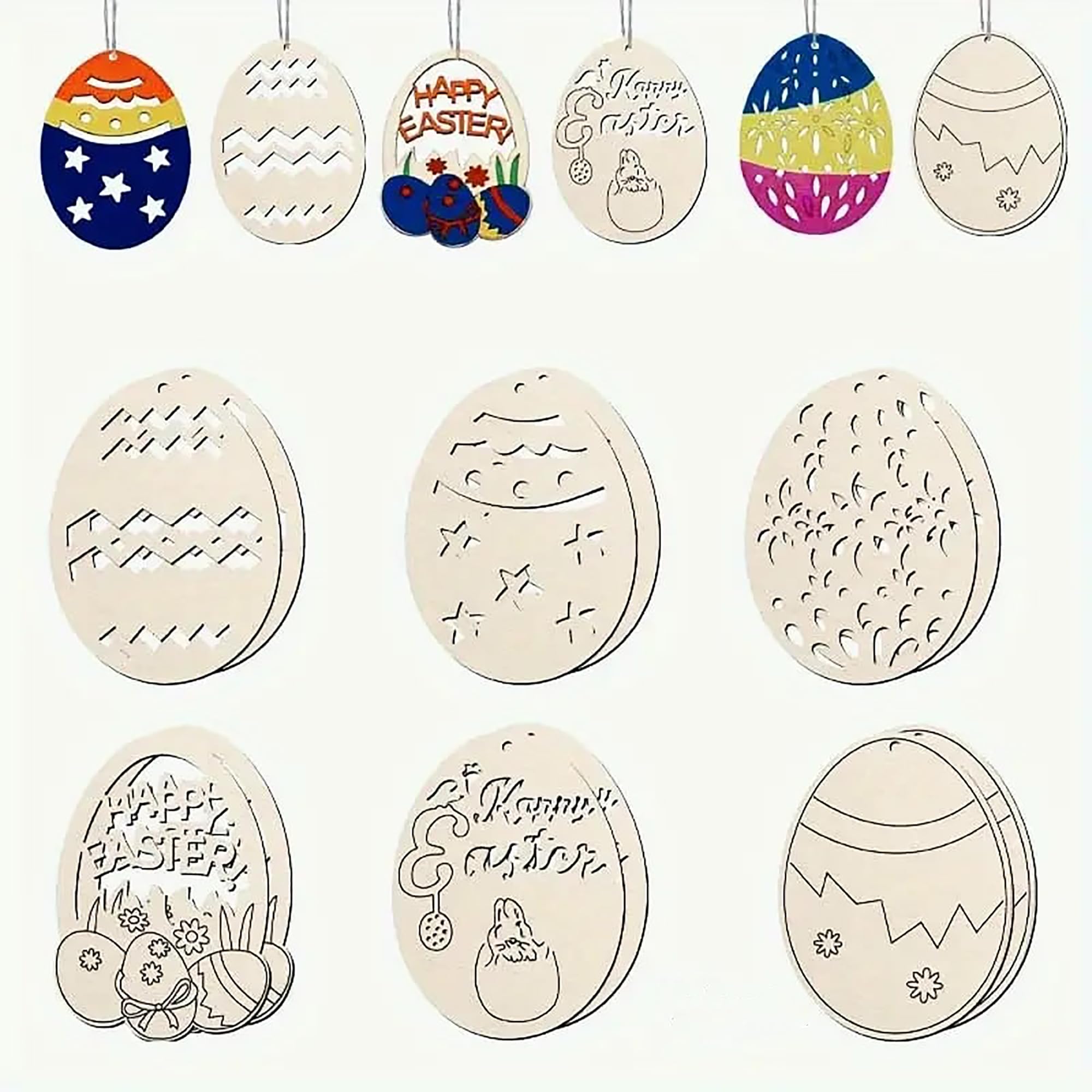 easter egg wooden pendant wooden easter egg DIY craft ornaments for easter party unfinished wood eggs with twine kids easter painting activity set laser cut wood shapes for Easter decor