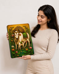 American Elm Kamdhenu Cow Wall Art for Home Decor Pooja Room Religious Wall Hanging Painting MDF Printed Wall Decor