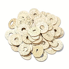 Stack of wooden gear shapes on a white background
