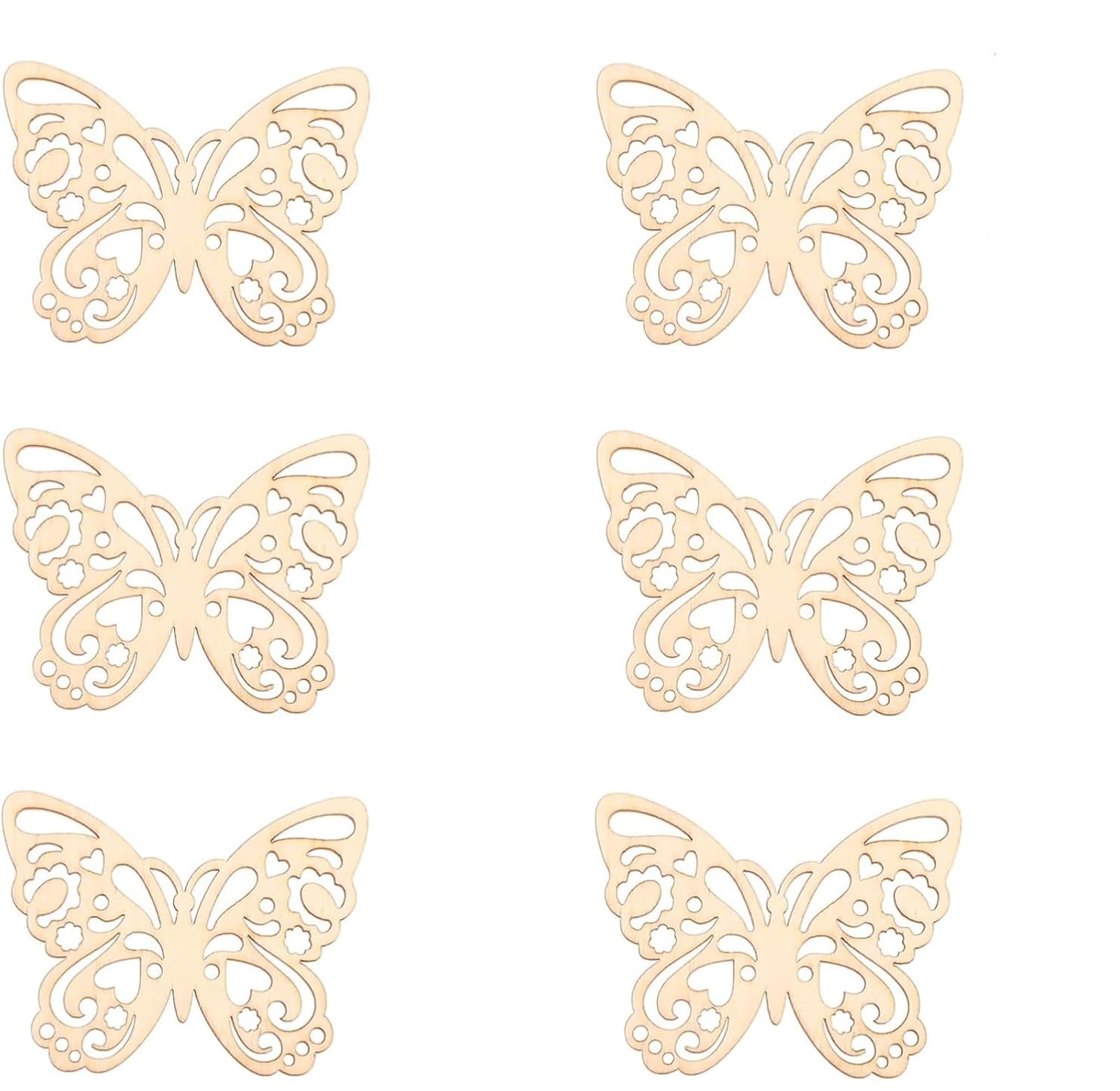 Set of six decorative butterfly cutouts on a white background
