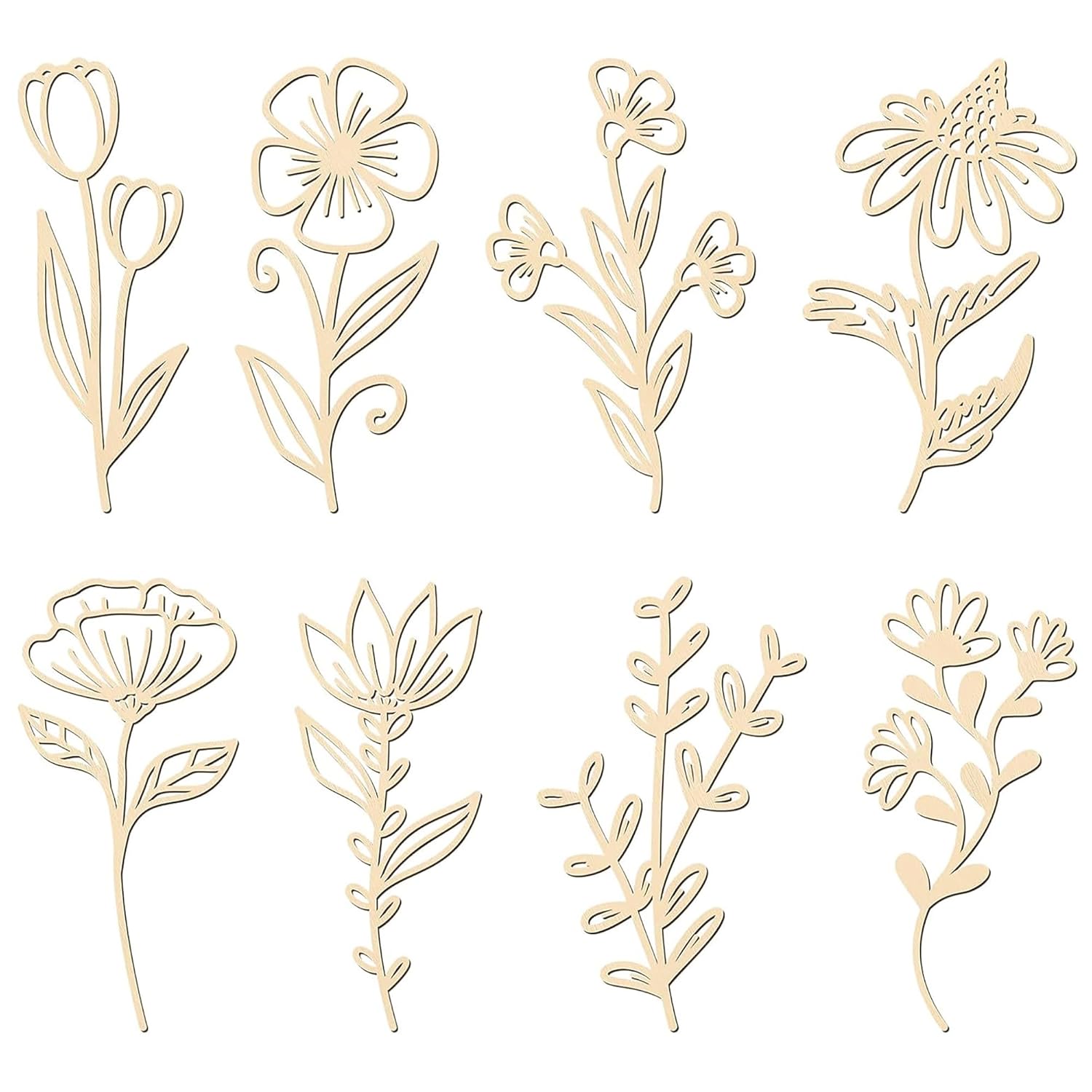 Set of floral cutouts on a white background