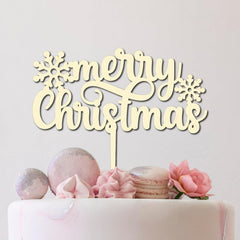Cliths "Merry Christmas" Keepsake Cake Topper Rustic Wooden Holiday Decor for Xmas & Festive Parties