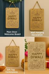 American Elm Pack of 6 Happy Diwali Wooden CutoutsPre Marked MDF for DIY Painting & Festival Decor Kit with Festive Design