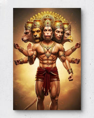 Stylized depiction of a muscular figure with multiple heads and arms against a warm gradient background