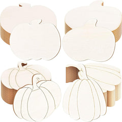 Set of white pumpkin-shaped cutouts with brown stems on a white background