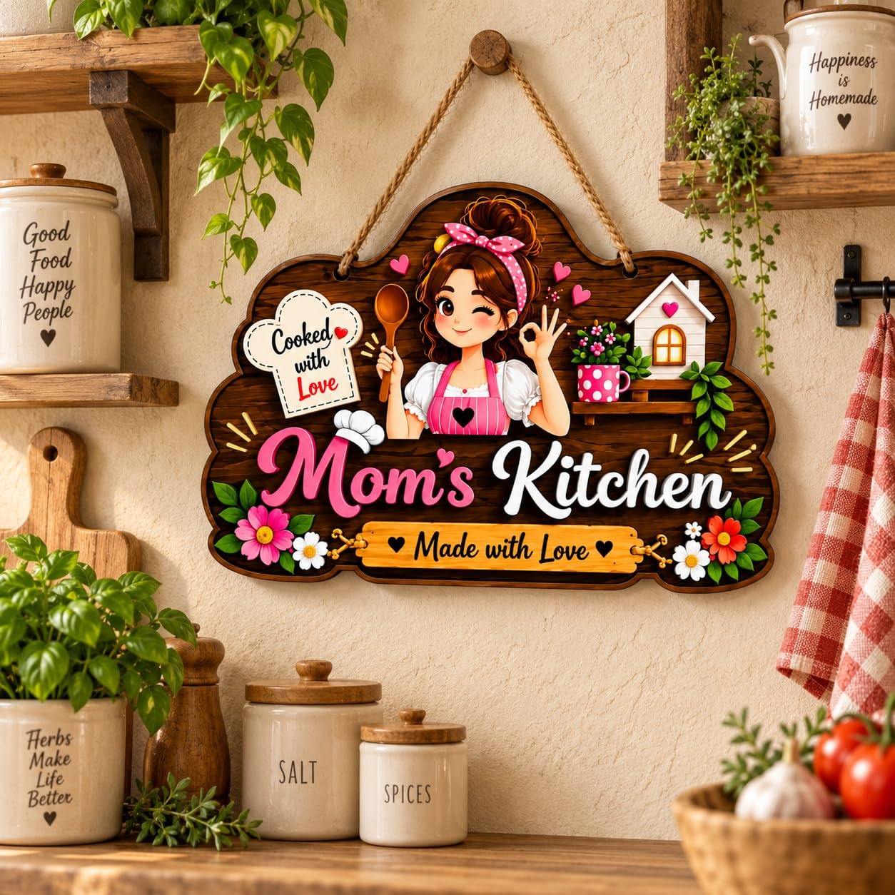 Decorative wooden sign for kitchen walls