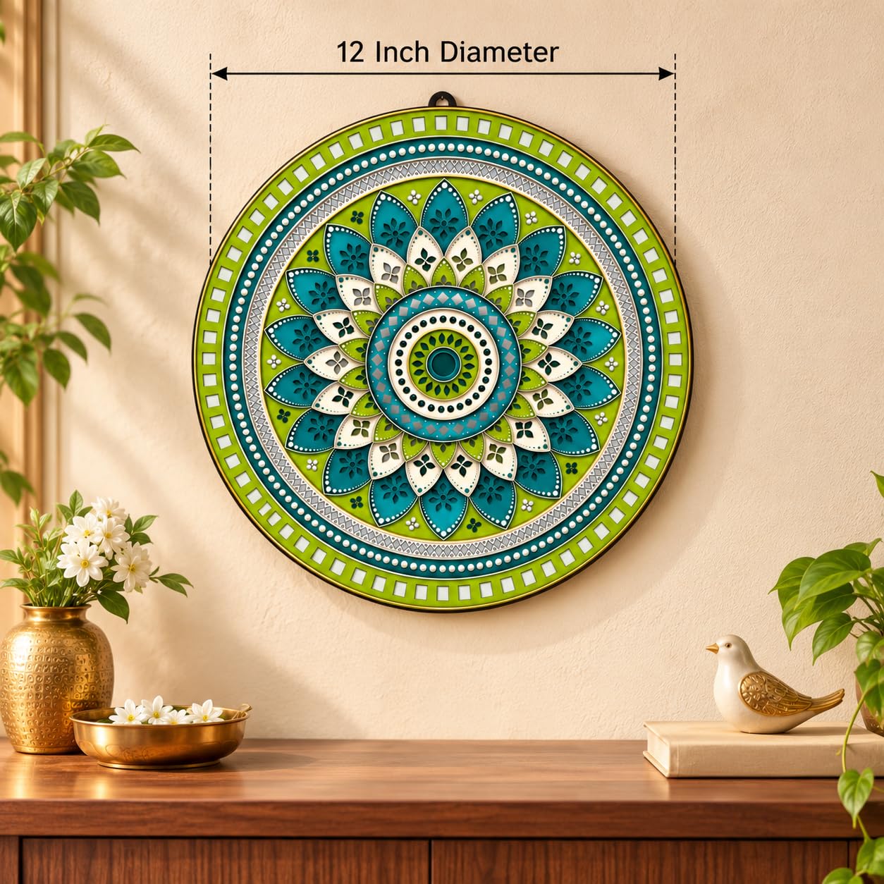 Green Teal Mandala Wall Art for Bedroom Decoration