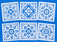 retro floral tile stencils for diwali diy art and craft