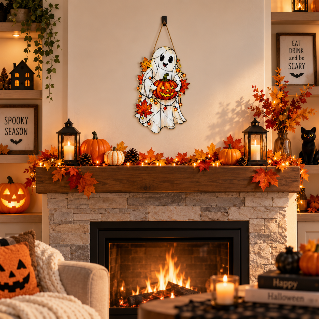 ghost pumpkin decor for window