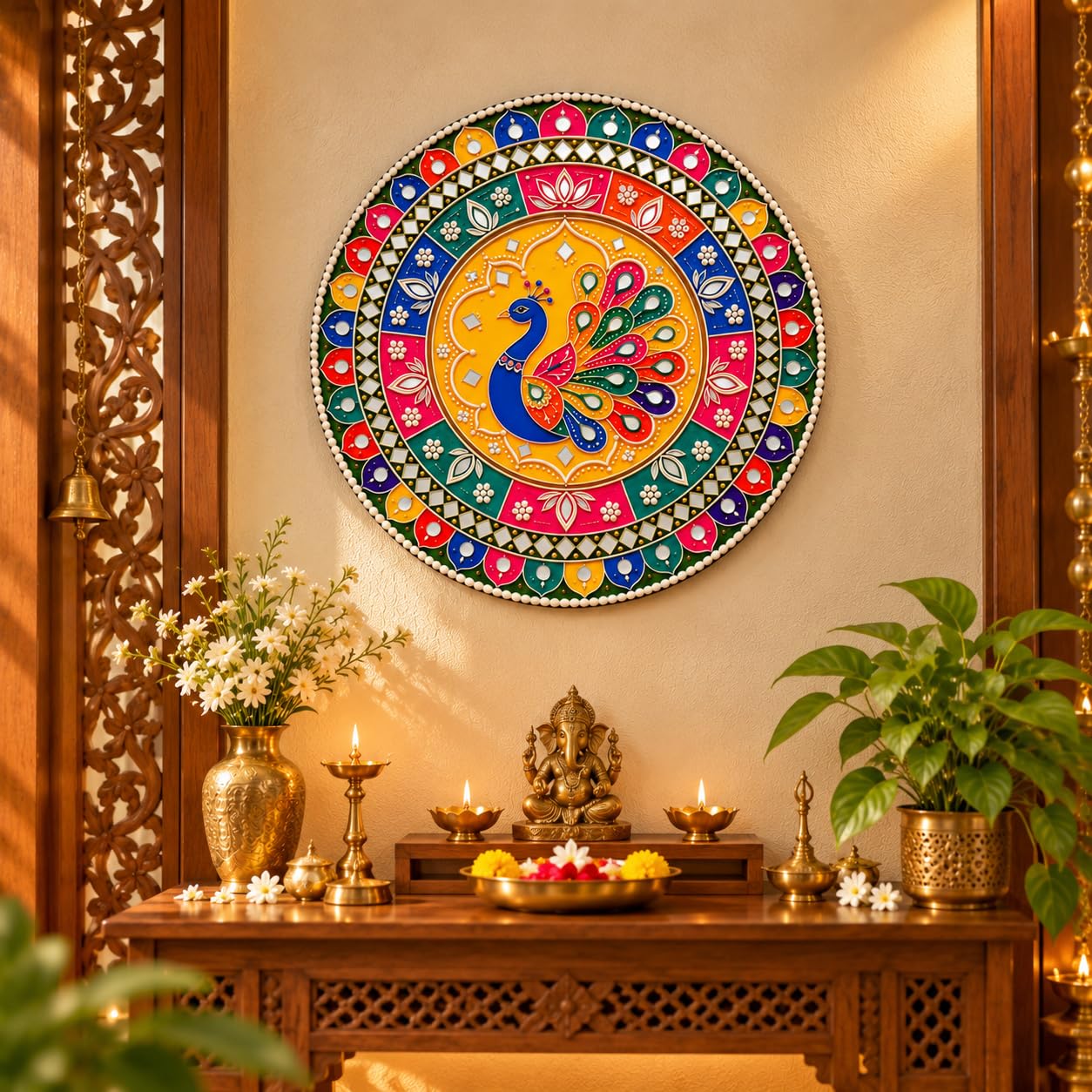 peacock feather mandala wall plate