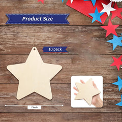 American Elm 10 Pcs Unfinished Wood Star Ornaments DIY Craft Kit Christmas Decor Paintable Blanks